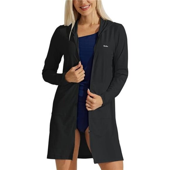 Women's UPF 50+ Beach Cover Up Sun Protection Hoodie Long Jacket SPF Swim